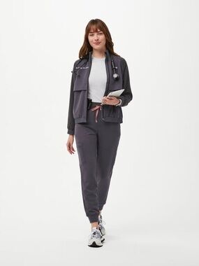Figs Women's Charcoal Zamora HW Jogger Pants with Pink Drawstring